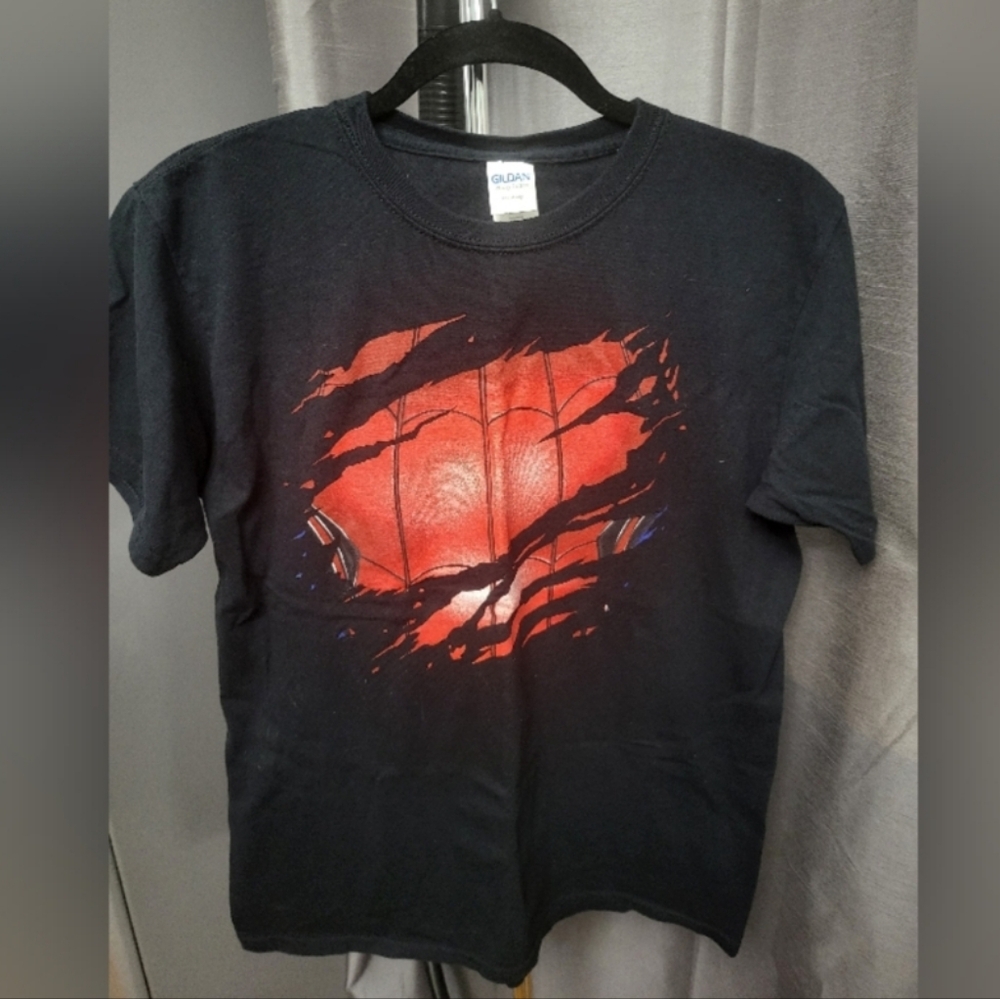 Gildan Black and Red Short Sleeve Tee with Bold Design